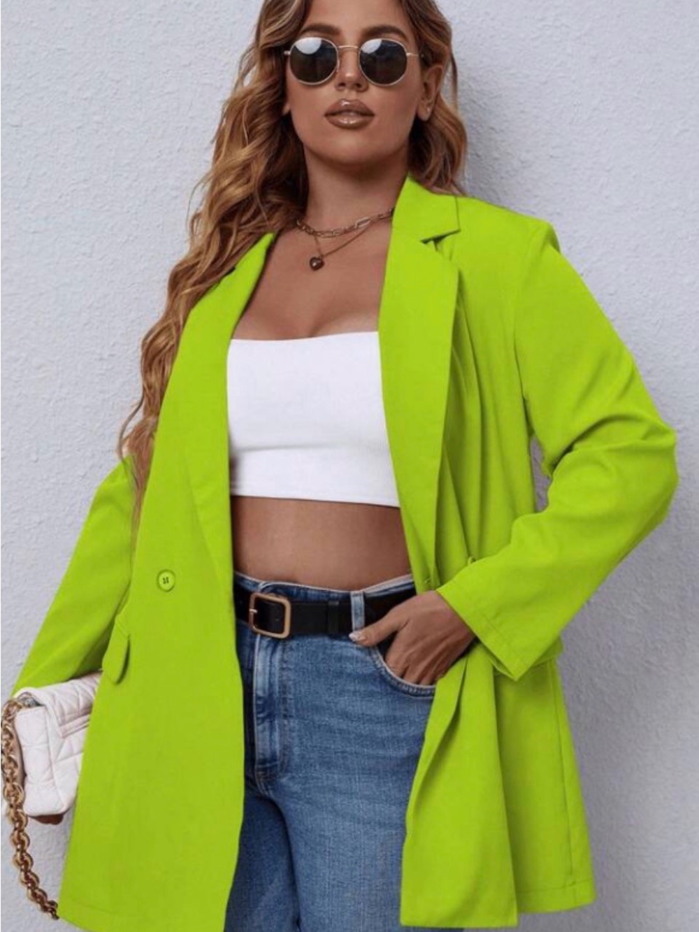 SHEIN Neon Lime Longline Blazer Jacket